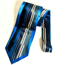 Men&#39;s Il Canto Italian Designer Black Blue Striped 100% Silk Tie - Wide - $24.19