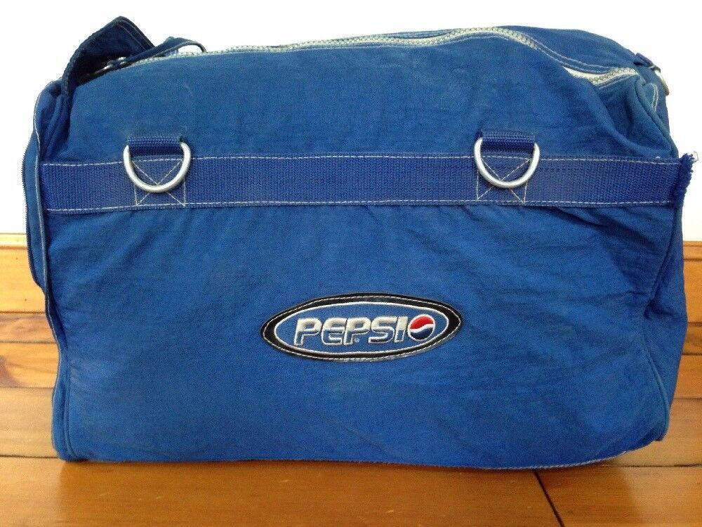 Primary image for Vtg 90s Pepsi Cola Logo Large Blue Nylon Duffle Gym Carry On Beach Shoulder Bag