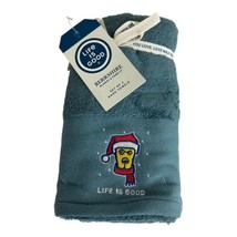 Life is Good Set of 2 Hand Towels Christmas Blue Rocket Dog Santa Hat NEW - £18.88 GBP