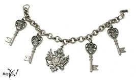 Vintage Coro Russian Eagle &amp; Keys Chunky Charm Bracelet - Collectible - Hey Viv - £23.60 GBP