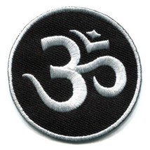 OHM IRON ON PATCH 2.25&quot; Hindu Om Aum Embroidered Applique Black White In... - £3.15 GBP