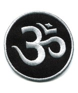OHM IRON ON PATCH 2.25&quot; Hindu Om Aum Embroidered Applique Black White In... - £3.17 GBP