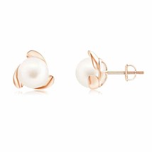 ANGARA Freshwater Cultured Pearl Flower Stud Earrings in 14K Rose Gold (AA, 8mm) - £160.88 GBP
