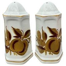   Vintage Japan Fruit Salt &amp; Pepper Shakers Brown Apple Ceramic Hexagon - $20.89