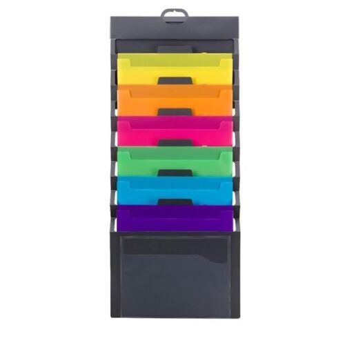 Cascading Wall Organizer, 14 1/4 X 33, Letter, Gray With 6 Bright Color Pockets - £16.74 GBP