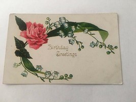Vintage Postcard Unposted Birthday Greetings Pink Flower - £0.73 GBP