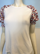CeCe White Red, Yellow, Blue, Green Floral Short Sleeve Round Neck Top Size XS - £9.86 GBP