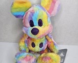 RARE Disney Parks Mickey Mouse Rainbow Pastel Tie Dye Plush 15&quot; NEW WITH... - $48.45