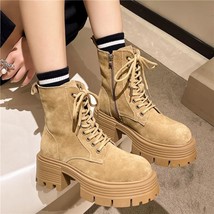 Shoes Fashion Boots Woman Boots-Women Round Toe Lace Up Flat Heel Punk Rock Ankl - £37.85 GBP