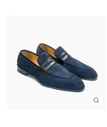 Handmade Men Two Tone Suede Loafer Moccasins, Men Blue Suede Driving Shoes - $167.30+
