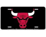 Chicago Bulls Logo Inspired Art on Black FLAT Aluminum Novelty License T... - £14.15 GBP