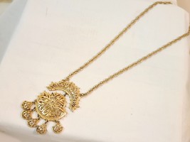 Vintage Gold Tone Filigree Dangle Chandelier Art Nouveau 20&quot; Necklace 70... - $36.63