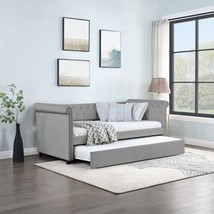 Daybed with Trundle Upholstered Tufted Sofa Bed, with Beautiful Round - Grey - $475.48