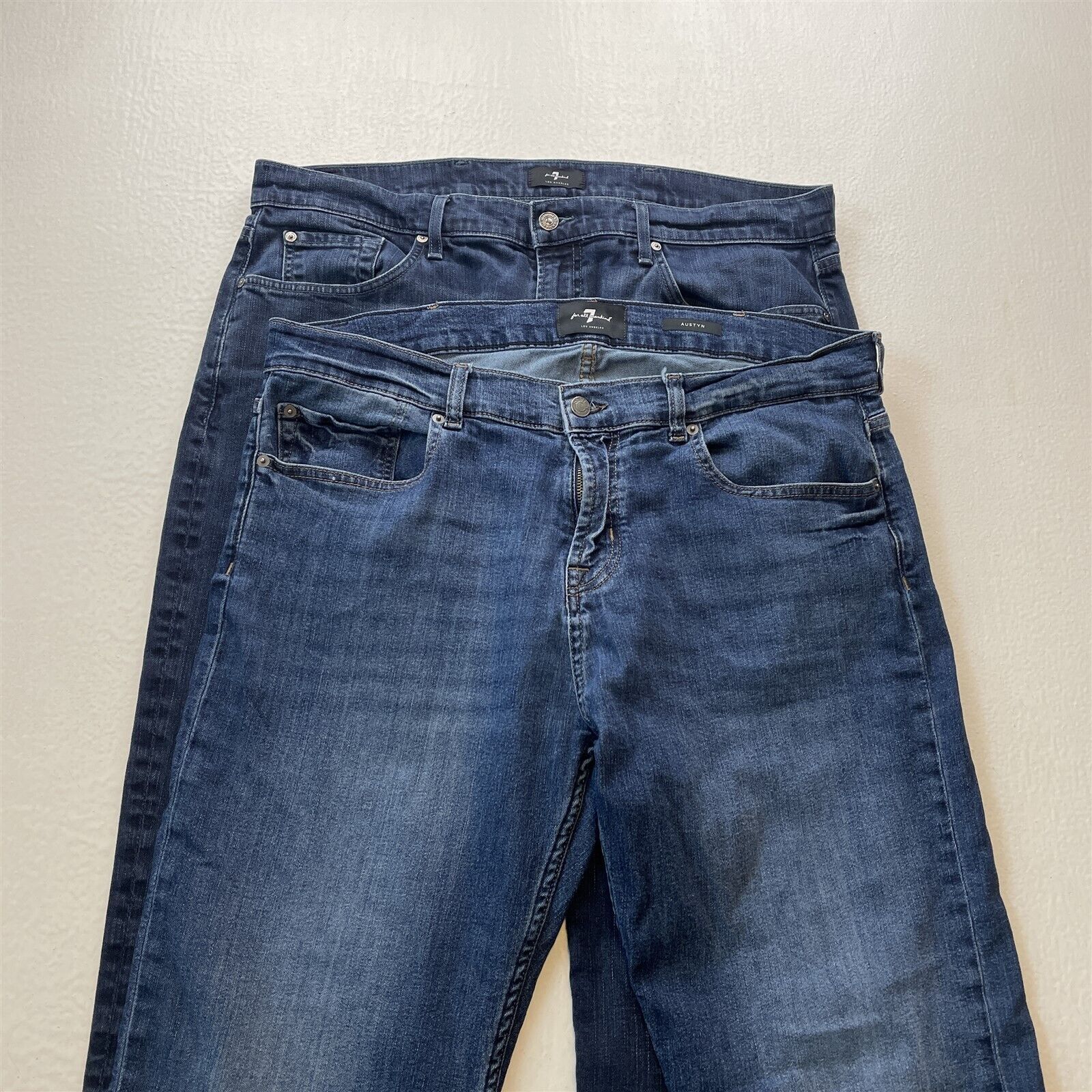 Lot 2 7 for all Mankind 38x28 Austyn Straight Dark Wash Stretch Denim Jeans - £60.70 GBP