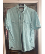 PD&amp;C Classic Fit Mens L Button Down Short Sleeve Light Green Shirt Pockets - $278.36 MXN