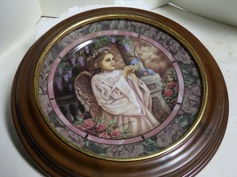 Bradford Exc. &quot;CHARITY&quot; 1993 Gardens of Innocence Angel Plate w/ Wooden ... - £47.37 GBP