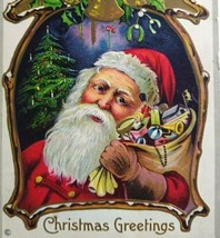Christmas Greetings Postcard Santa Claus Embossed Stecher 30 F Original - $12.51