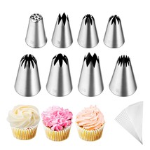 8Pcs Large Piping Tips Set,Stainless Steel Icing Tips With 10 Disposable... - $19.99