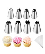 8Pcs Large Piping Tips Set,Stainless Steel Icing Tips With 10 Disposable... - £15.72 GBP