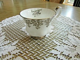 Royal Albert Bone China Teacup Congratulations 25TH Anniversary White Silver Eng - £7.70 GBP