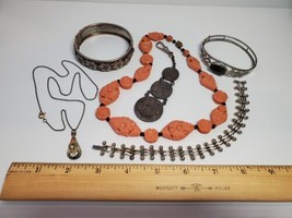 6 PC Lot of Antique Vintage Jewelry Bracelets Watch Fob Micro Mosaic Necklace - £28.72 GBP