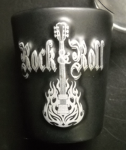 Rock And Roll Hall of Fame + Museum Shot Glass Black Silver with Flaming Guitar - £6.38 GBP