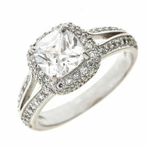 14K Vergoldet Silber Kissen LC Moissanit Verlobung Halo Versprechen Ring - £195.49 GBP