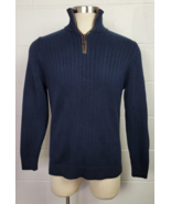 Brooks Brothers Mens Navy Blue Pima Cotton Ribbed Knit 1/4 Zip Sweater L - $24.75