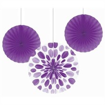 Amethyst Polka Dot &amp; Solid Paper Fan Purple 3 Per Pack 1 16&quot; &amp; 2 12&quot; Dec... - £14.96 GBP