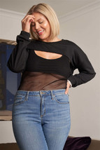 Plus Black Raw Hem Long Sleeve Crop Top &amp; Beach Net Sheer Bodysuit Two P... - $18.20