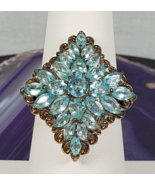 Vtg Signed STS 925 Apatite Aquia Marquise Cut Stone Cluster Cocktail Rin... - €201,91 EUR