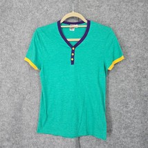 Topman Henley T-Shirt Men Extra Small Gree with Yellow &amp; Purple Accent B... - £7.88 GBP