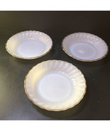Fire King Anchor Hocking 3 Soup Bowls Milk Glass Gold Trime Scalloped Edge - £5.91 GBP