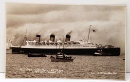 White Star Limited RMS Queen Mary with Tug Boats RPPC Cunard Postcard D11 - $34.95