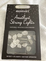 Amethyst String LED Lights 25 natural crystals 10 ft strand - £14.27 GBP