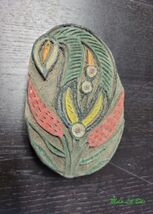 Hand Carved and Painted Wooden Flower Stamp Wall Hanging Plaque - $34.00