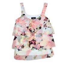 Iz Byer Floral Ruffled Top Womens Size XS White Pink - £6.22 GBP