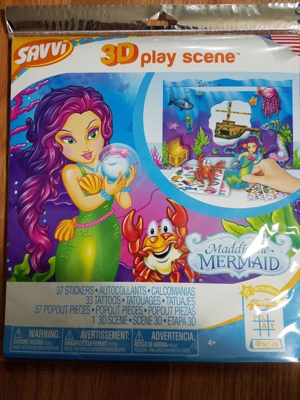 SAVVI  Maddie The Mermaid 3D Play Scene Tattoos Stickers Popout Pieces - $19.79