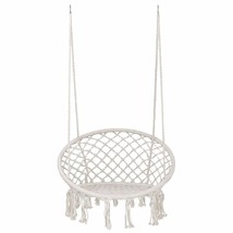 Hammock Chair Beige Hanging Cotton Rope Swing Outdoor Home Garden 300Lbs - £59.25 GBP