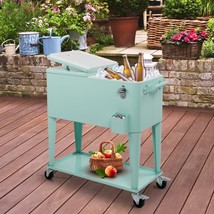 80QT Patio Garden Rolling Cooler Picnic Ice Chest Party Cooler Cart With... - £144.48 GBP