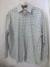 George Strait Wrangler Cowboy Cut Dress Shirt Blue Green Window Pane Long Sleeve - £23.56 GBP
