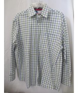 George Strait Wrangler Cowboy Cut Dress Shirt Blue Green Window Pane Lon... - £23.71 GBP
