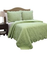 Full Queen Green Cotton Quilt Bedspread with Scalloped Borders - $336.86 CAD