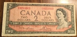 1954 BANK OF CANADA TWO DOLLARS 2$ BANK NOTE - £5.83 GBP