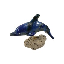 Vintage Ceramic Blue Dolphins Figurine on Rock by House of Nene Handmade - $204.04 MXN