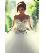 Luxurious White Sheer Neck Long Sleeves Wedding Dresses with Rhinestone - £208.46 GBP