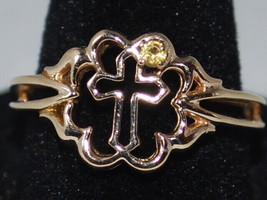 14k Yellow Gold Ring With A Cross With A Citrine (Nov birthstone) Ring Size 7.5 - £162.12 GBP