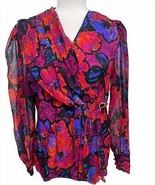 Adrianna Papell Size 6 Small 100% Silk Surplice Floral Pleated Evening B... - $55.44