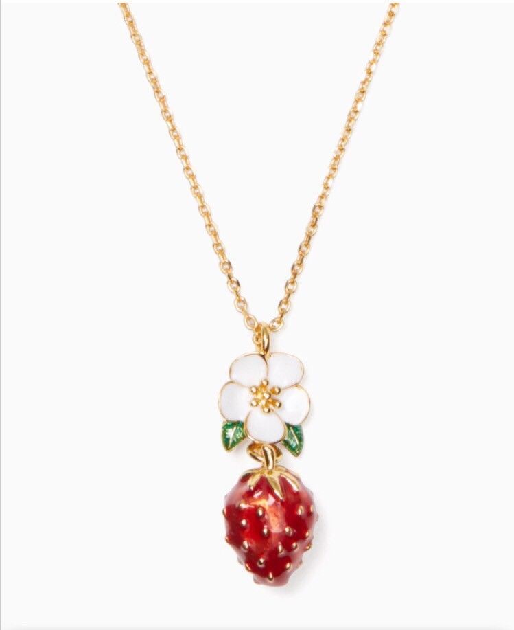 Kate Spade Picnic Perfect Strawberry Mini Pendant Necklace W/ KS Dust Bag - $34.99