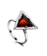 Silver Ring with Amber, Sterling silver 925, Stamped, Rhodium plating, cognac - $25.74